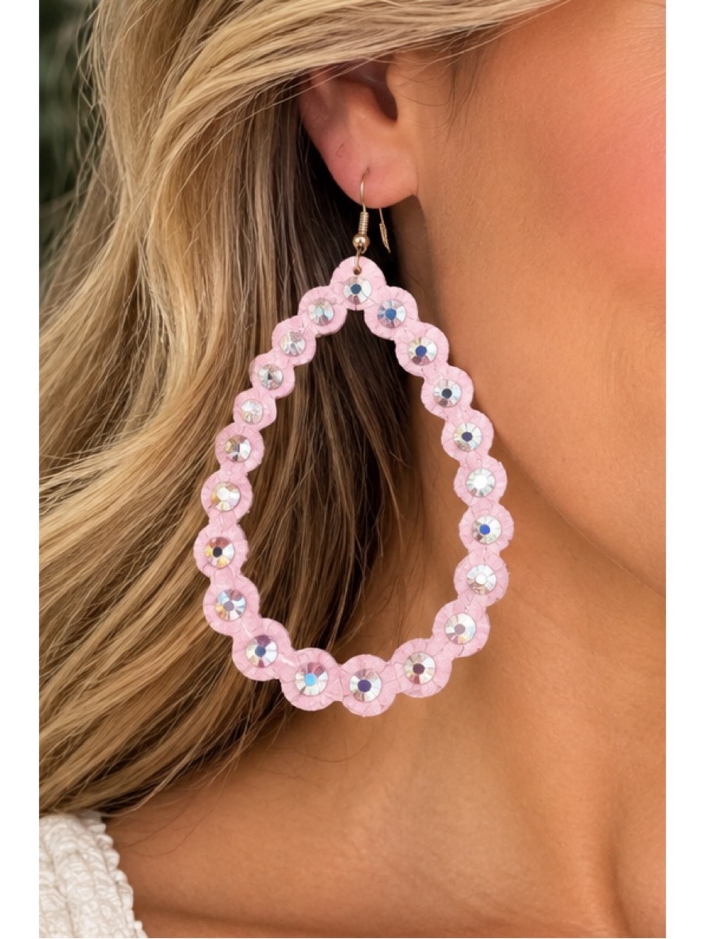 Light Pink Faux Leather Teardrop Earrings
